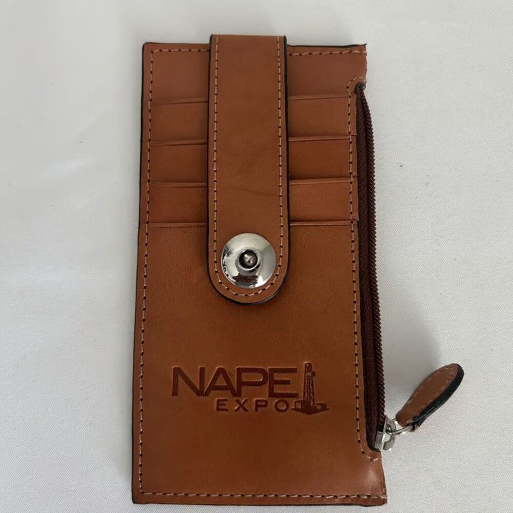 Barrington NAPE EXPO Wallet Brown Leather Card Case ID Holder Oil Derrick Men